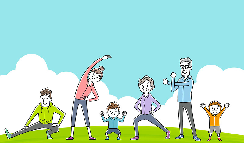 体操する老若男女のイラスト