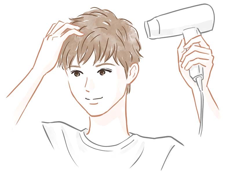 正しいドライヤーの当て方を表すイメージイラスト