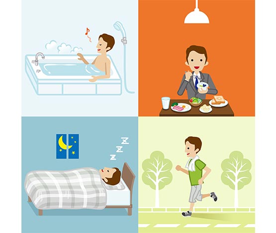 正しい生活習慣を表したイラスト