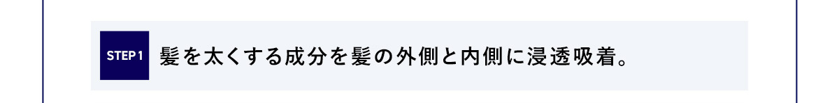 STEP1 髪を太くする成分を髪の外側と内側に浸透吸着。