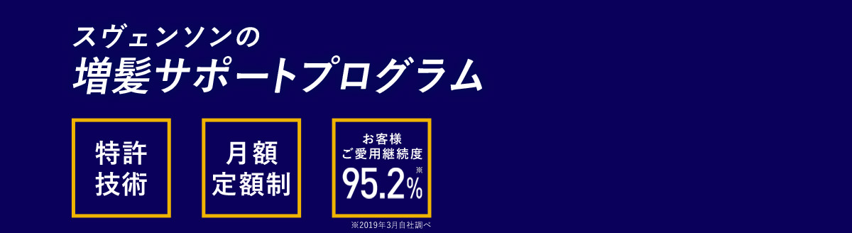 スヴェンソンの増髪サポートプログラム 特許技術 月額定額制 お客様ご愛用継続度95.2％※ ※2019年3月自社調べ